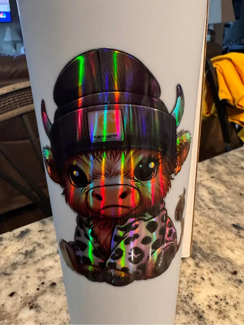 COWHARRT Holographic Highland Cow Travel Tumbler - White NEW IN BOX